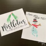 winter footprint crafts for babies, toddlers, and preschoolers; mistletoes and snowmen; homeschool activity